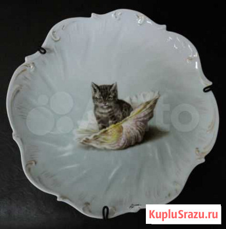 Старинная настенная фарфоровая тарелка Котик Нижний Новгород - изображение 1