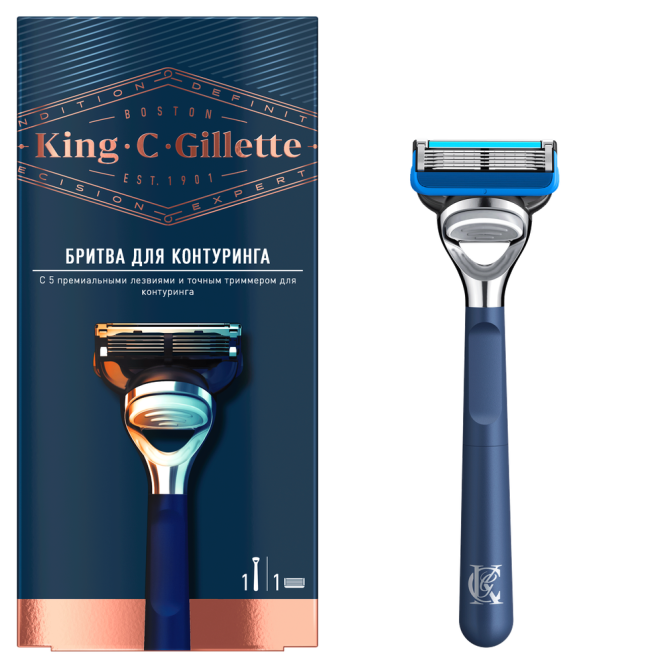 Многоразовый бритвенный станок Gillette King C для контуринга, синий  - изображение 1