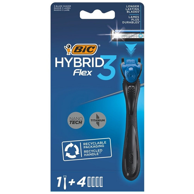 Мужская бритва 3 лезвия BIC Hybrid 3 Flex с плавающей головкой бритвенный станок для мужчин + 4 смен  - изображение 1