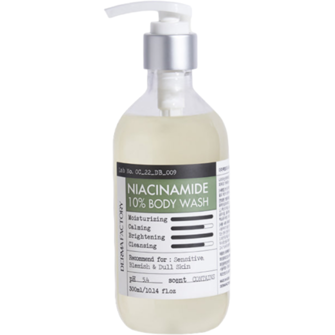 Гель для душа успокаивающий с ниацинамидом - Derma Factory niacinamide 10% body wash, 300мл.  - изображение 1
