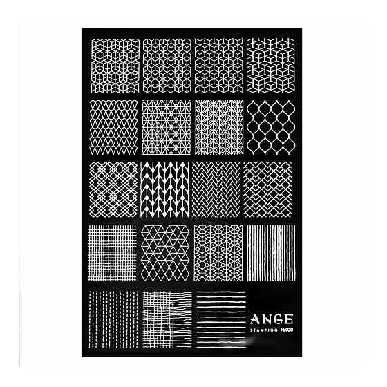 Пластина для стемпинга ANGE №020 узоры для маникюра, декора и дизайна ногтей, геометрия 