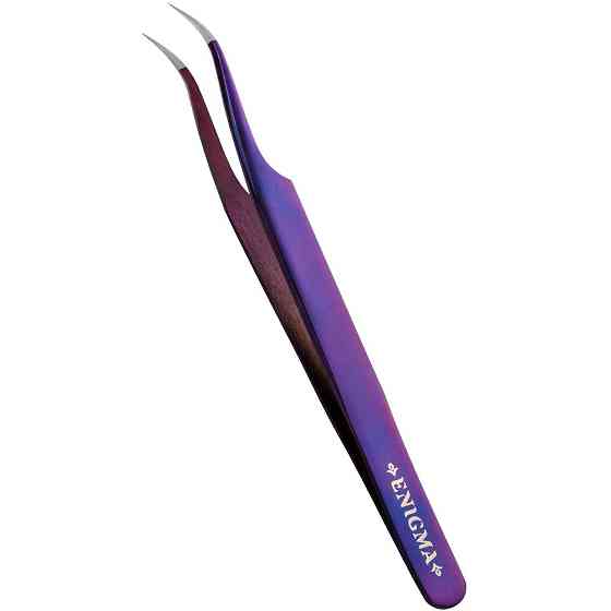 Пинцет прямой с изгибом Enigma (Энигма) (Purple metallic) с ручной заточкой extra-sharp 