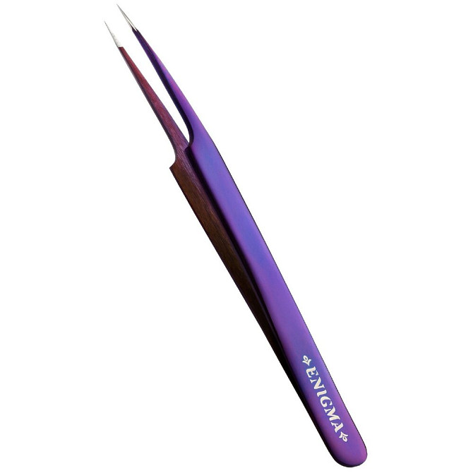Пинцет прямой с изгибом Enigma (Энигма) (Purple metallic) с ручной заточкой extra-sharp  - изображение 1