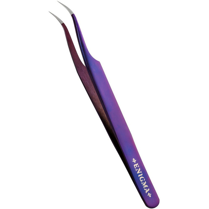 Пинцет прямой с изгибом Enigma (Энигма) (Purple metallic) с ручной заточкой extra-sharp  - изображение 3