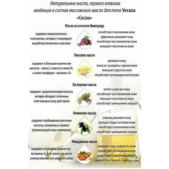Verana Массажное масло для тела Сосна, натуральное, антицеллюлитное, омолаживающее, ароматерапия, 1л 
