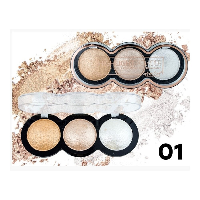 SeVen Cool Хайлайтер для лица Highligh Powder 3 Colors Highlighter Kit - Illuminator, 03  - изображение 2