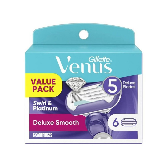 Venus Deluxe Smooth (Swirl & Platinum) Сменные кассеты Gillette 6шт (оригинал, США)  - изображение 1