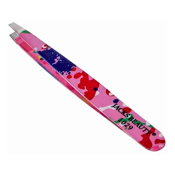 Jacks beauty / Пинцет для бровей прямой (щипцы для бровей), 10 см, цветной, ручная заточка, професси 
