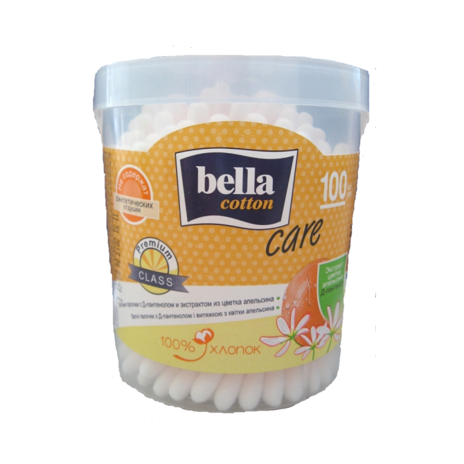 Ватные палочки Bella Cotton Care с Д-пантенолом и экстрактом из цветка апельсина, 200 шт., контейнер  - изображение 1