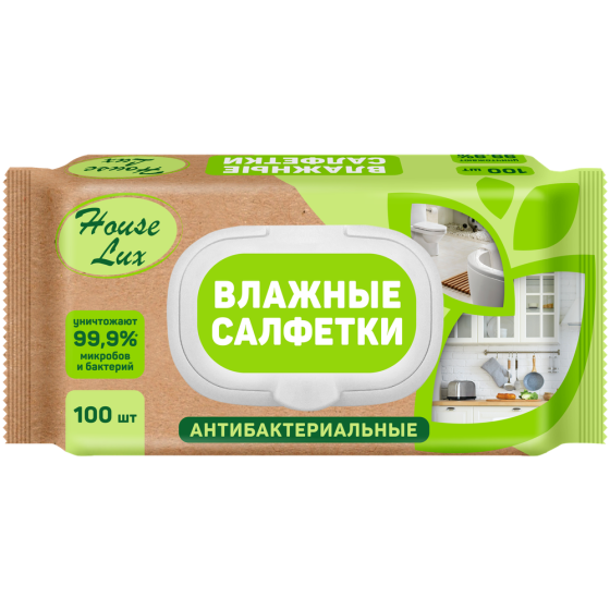 House Lux Влажные салфетки антибактериальные №100, 100 шт. 