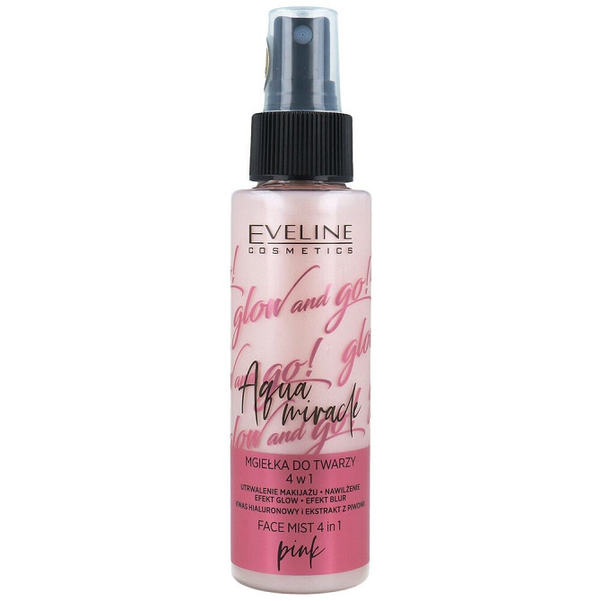 Eveline Cosmetics Фиксатор для макияжа Glow And Go! Aqua Miracle Face Mist, 110 мл, pink  - изображение 1