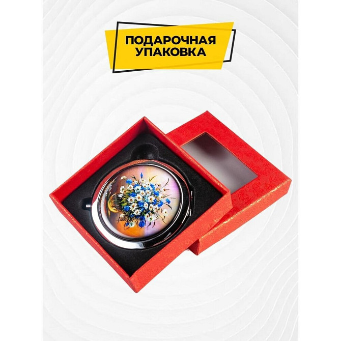 Зеркало косметическое круглое складное с двойным увеличением для макияжа, зеркальце карманное малень  - изображение 3