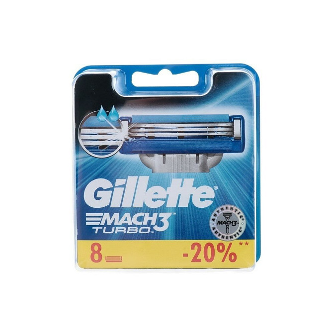 Сменные кассеты Gillette Mach 3 Turbo Aloe, 3 лезвия, 8 шт  - изображение 1