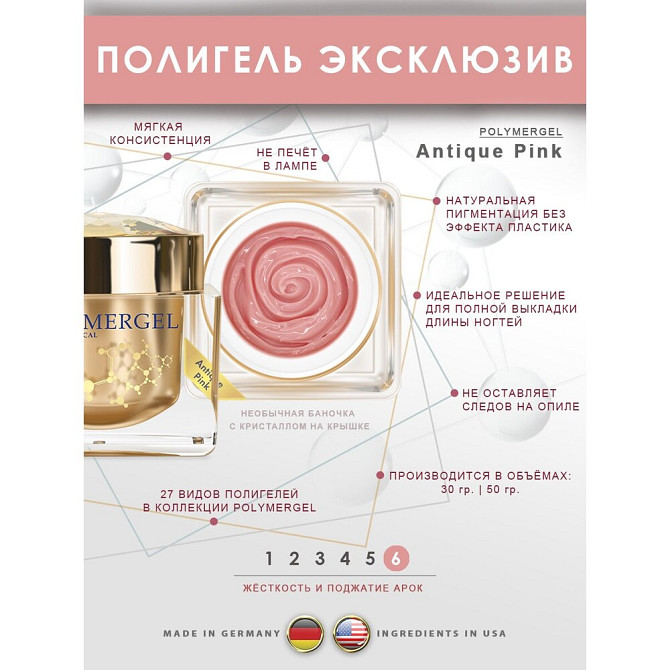 Гель-гибрид Nail Club professional Polymergel Antique Pink, 50 мл.  - изображение 2