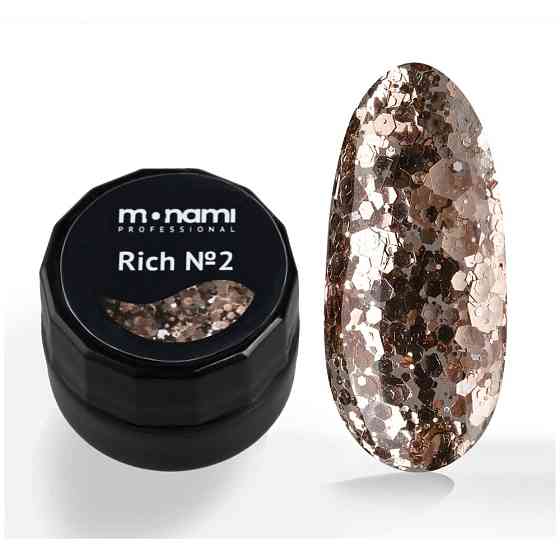 Гель-лак Monami Rich №2 с бронзовыми блестками разного размера, 5г 