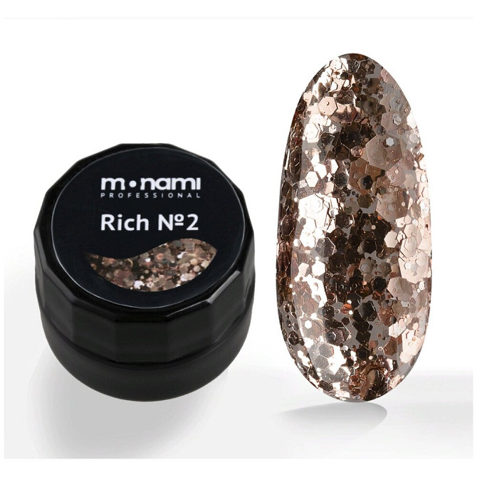 Гель-лак Monami Rich №2 с бронзовыми блестками разного размера, 5г  - изображение 1