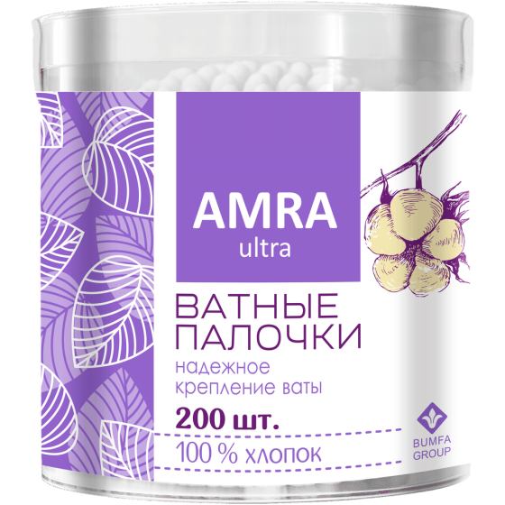 Ватные палочки Amra, 200 шт., пакет 