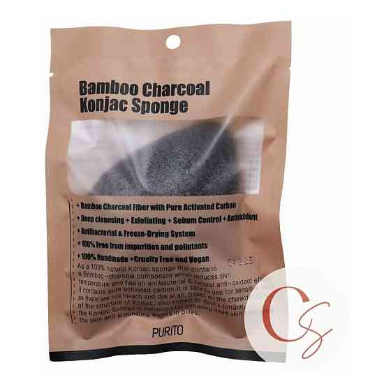 Спонж косметический с древесным углем Purito Bamboo Charcoal Konjac Sponge 