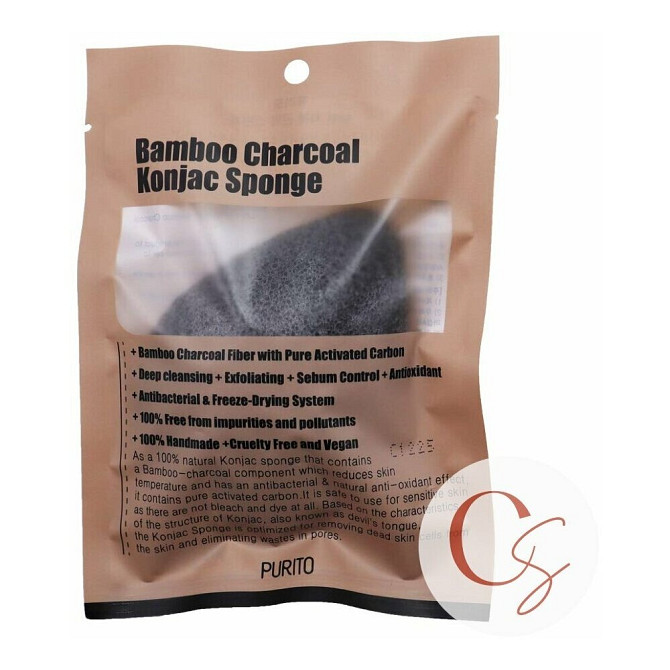 Спонж косметический с древесным углем Purito Bamboo Charcoal Konjac Sponge  - изображение 3