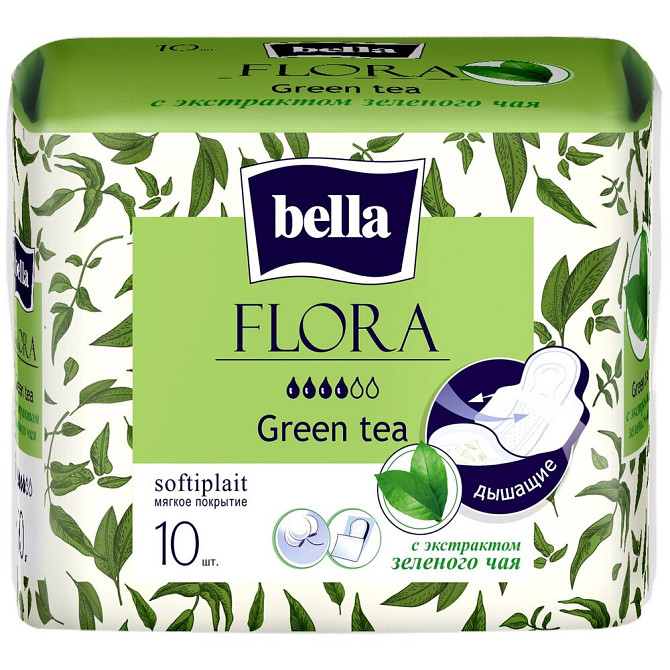 Bella прокладки Flora green tea, 4 капли, 10 шт.  - изображение 1