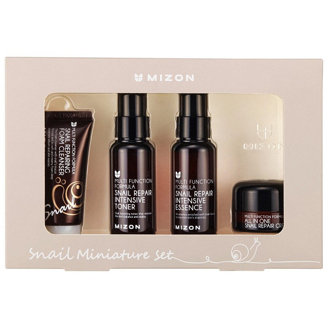 Набор средств на основе муцина улитки Mizon Snail miniature SET (4ea foam cleansing 30ml+ snail tone  - изображение 2