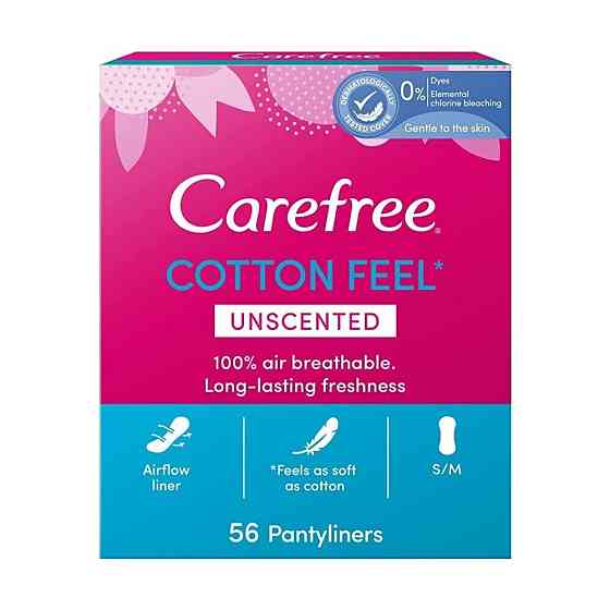 Ежедневные прокладки Carefree СOTTON FEEL UNSCENTED, женские гигиенические 100% дышащие, мягкие, 56  