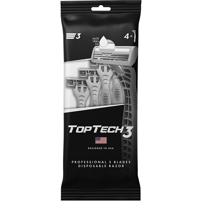 Одноразовый бритвенный станок TopTech 3, серый, 4 шт.  - изображение 1