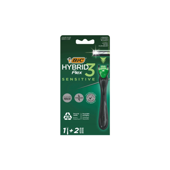 Станок для бритья мужской BIC Hybrid 3 Flex Sensitive + 2 сменные кассеты с 3 лезвиями, 1 шт. 