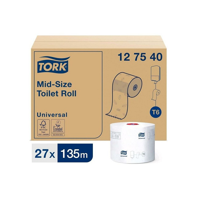 Бумага туалетная в Mid-size рулонах TORK Universal(T6) 1сл, 135м/рулон, белая, мягкая: 127540-20  - изображение 3