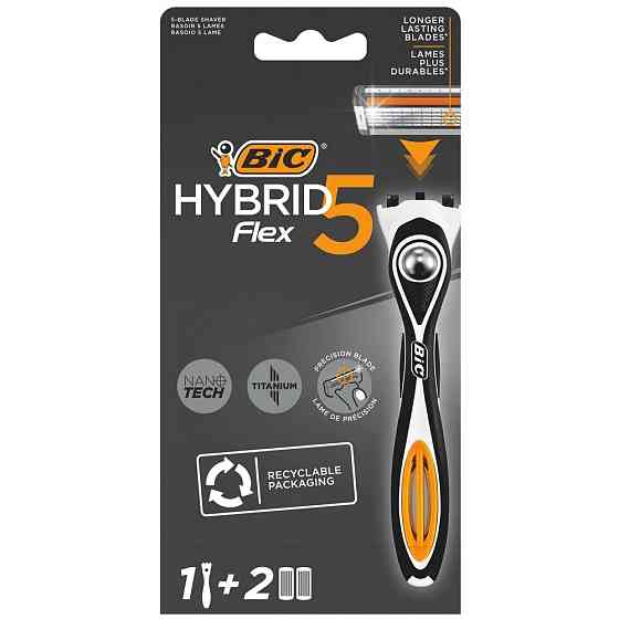 Бритвенный станок мужской BIC Hybrid 5 Flex, 1 ручка, 2 сменные кассеты 