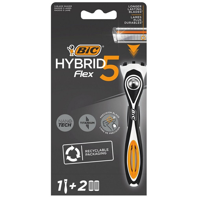 Бритвенный станок мужской BIC Hybrid 5 Flex, 1 ручка, 2 сменные кассеты  - изображение 1