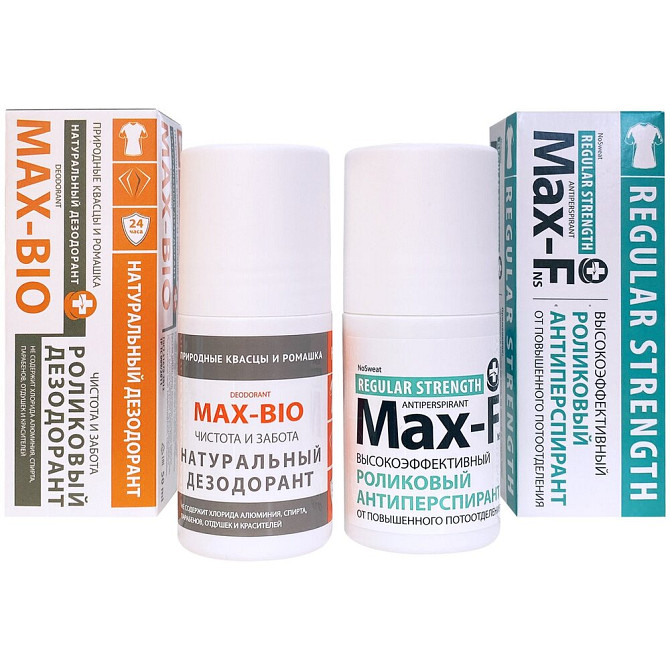 Антиперспирант от пота Max-f Regular Strength 15% и Дезодорант Max-bio Защита и свежесть  - изображение 1