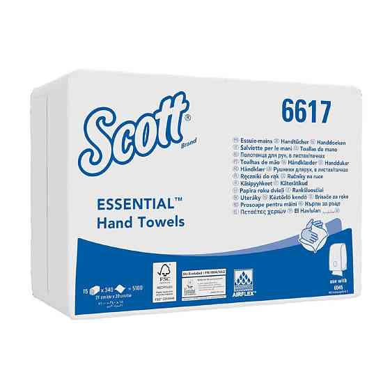 6617 Бумажные полотенца в пачках Scott Essential белые однослойные (15 пач х 340 л) 