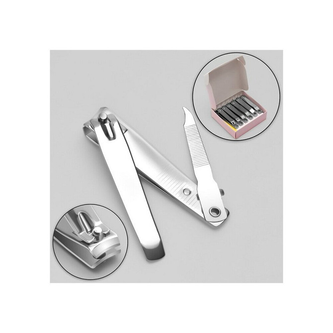 Кусачки-книпсер педикюрные, с пилкой, 7 см, фасовка 12 шт в коробке, цвет серебристый  - изображение 1