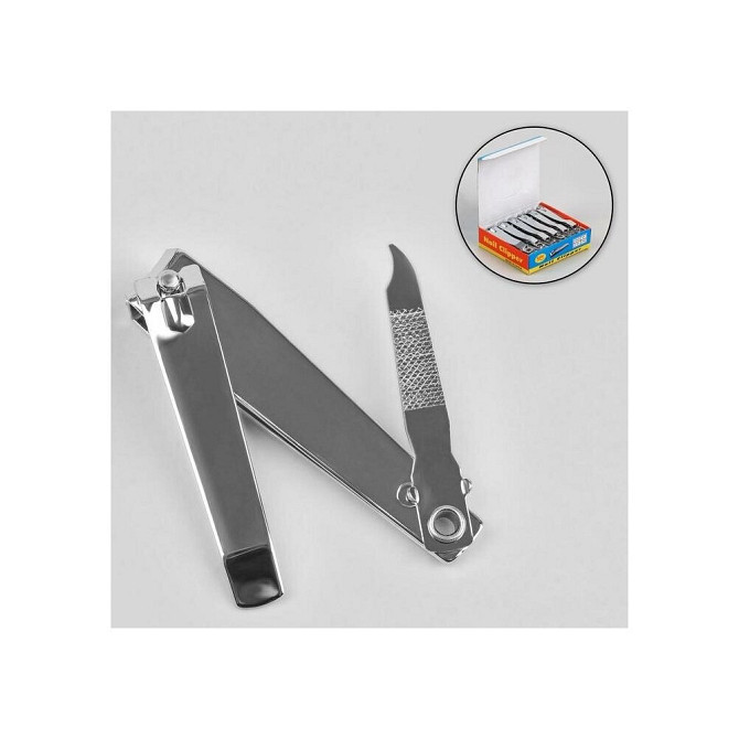 Кусачки-книпсер педикюрные, с пилкой, 7 см, фасовка 12 шт в коробке, цвет серебристый  - изображение 2