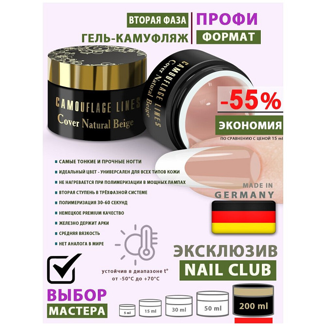 Nail Club professional Камуфлирующий гель для ногтей CAMOUFLAGE LINES, Cover Natural Beige, 200 мл.  - изображение 1