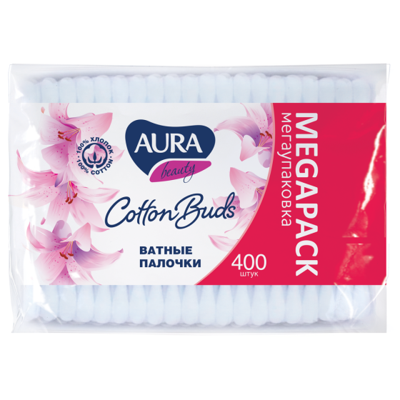 Ватные палочки Aura Beauty Cotton buds, 400 шт., пакет 