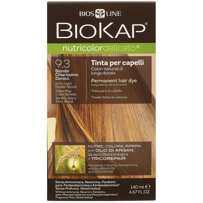 BioKap Nutricolor Delicato+ стойкая крем-краска для волос, 9.3 блондин светло-золотой  - изображение 3