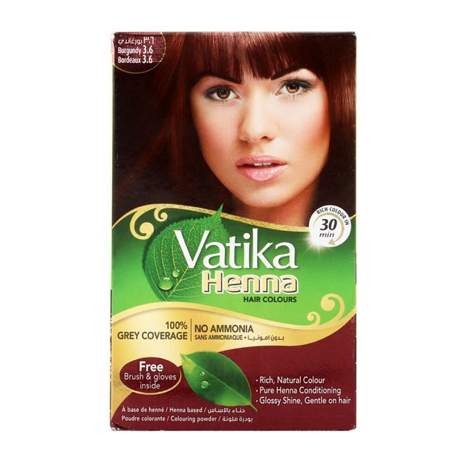 Vatika Натуральная краска на основе хны Henna Hair Colours, 3.6 burgundy, 60 мл, 10 г  - изображение 1