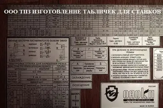 Шильды-таблицы для токарных станков, таблички на коробку скоростей 16к20, 16к25 и.т.д Москва