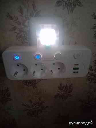 Розетка накладная тройная с ночником, USB зарядкой Липецк