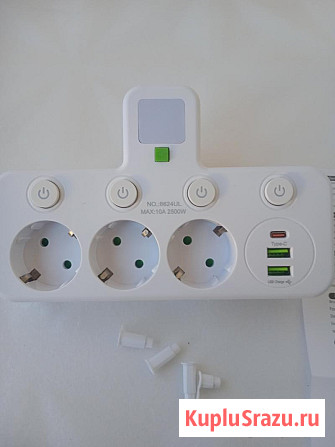 Розетка накладная тройная с ночником, USB зарядкой Липецк - изображение 1